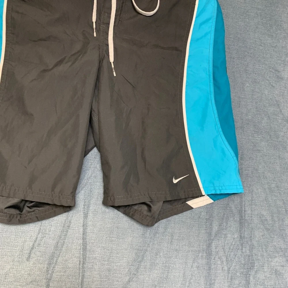 Nike Swim Trunks Board Shorts Mens S Blue Black Elastic Waist Logo Beach Summer